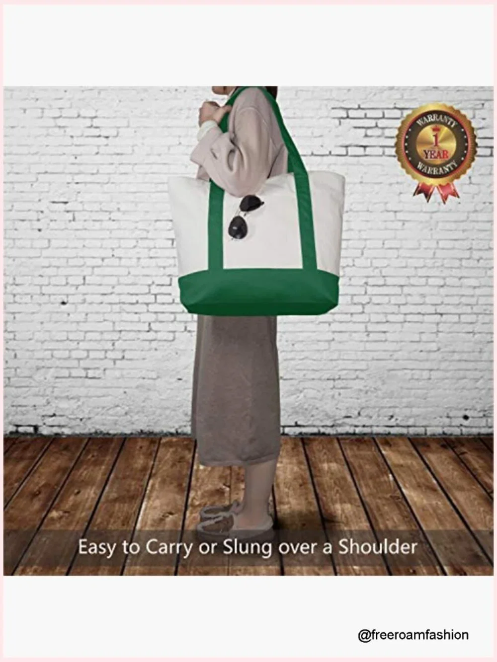 Canvas Tote Bag with Zipper Closure & Pocket